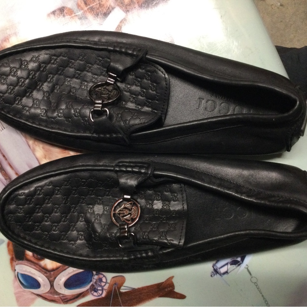 Gucci Black Leather GG-Embossed Horsebit Loafers